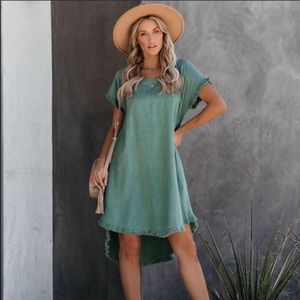 UMGEE Green Raw Hem Short Sleeve Dress Size Medium